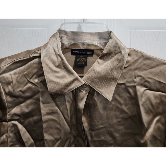 NEW Grace Dane Lewis Women's Long Sleeve Button Up Blouse Top 100% Silk Sz 12P - Picture 2 of 11